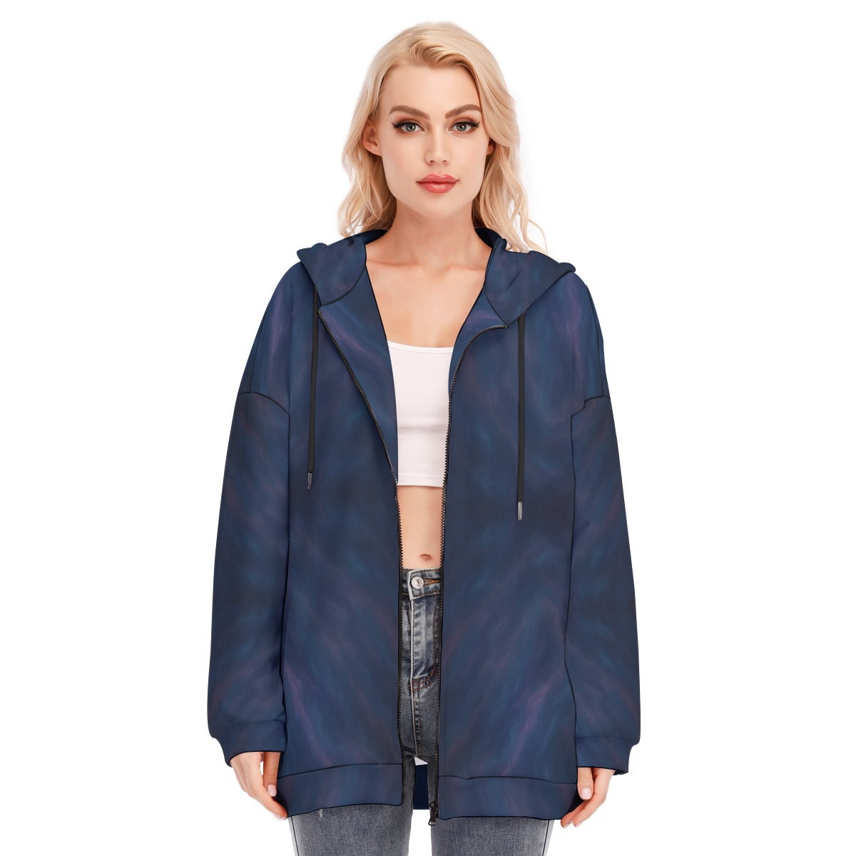Women's Long Hoodie With Zipper Closure