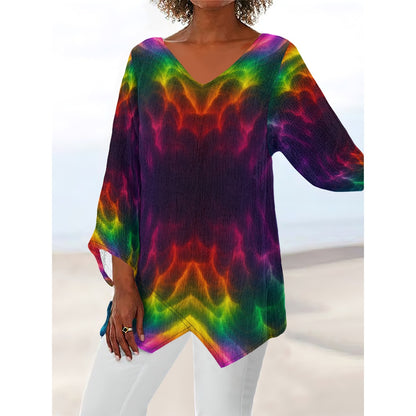 Women's V-neck T-shirt With Irregular Hem