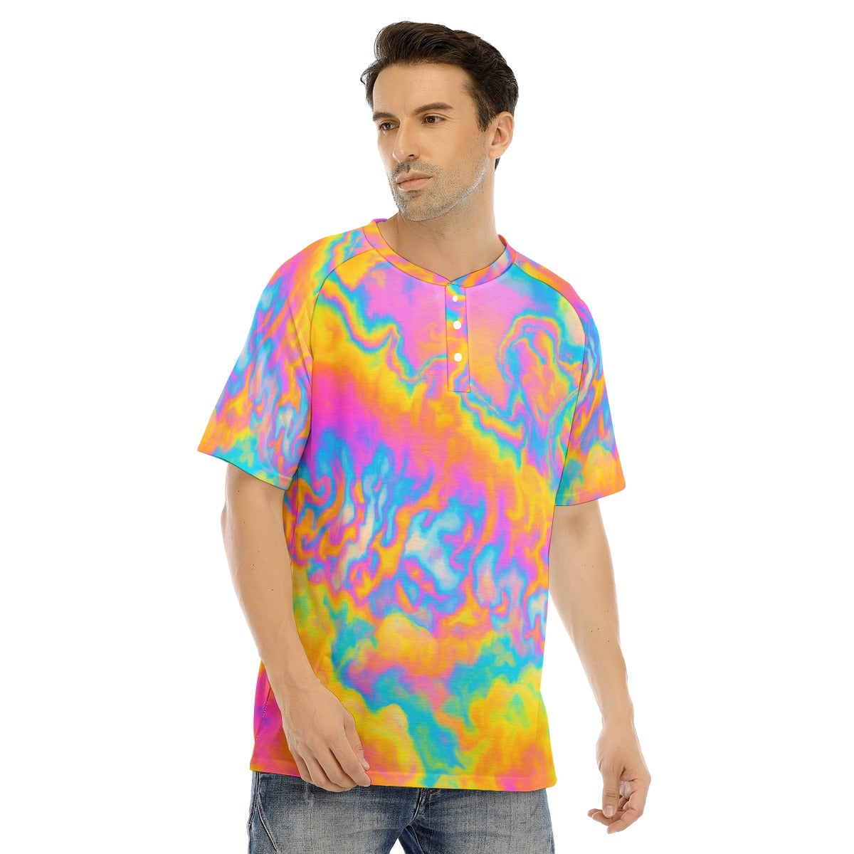 Men's Raglan Sleeve T-shirt With Button Closure
