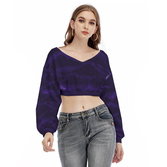 Women's V-neck Long Sleeve Cropped Sweatshirt