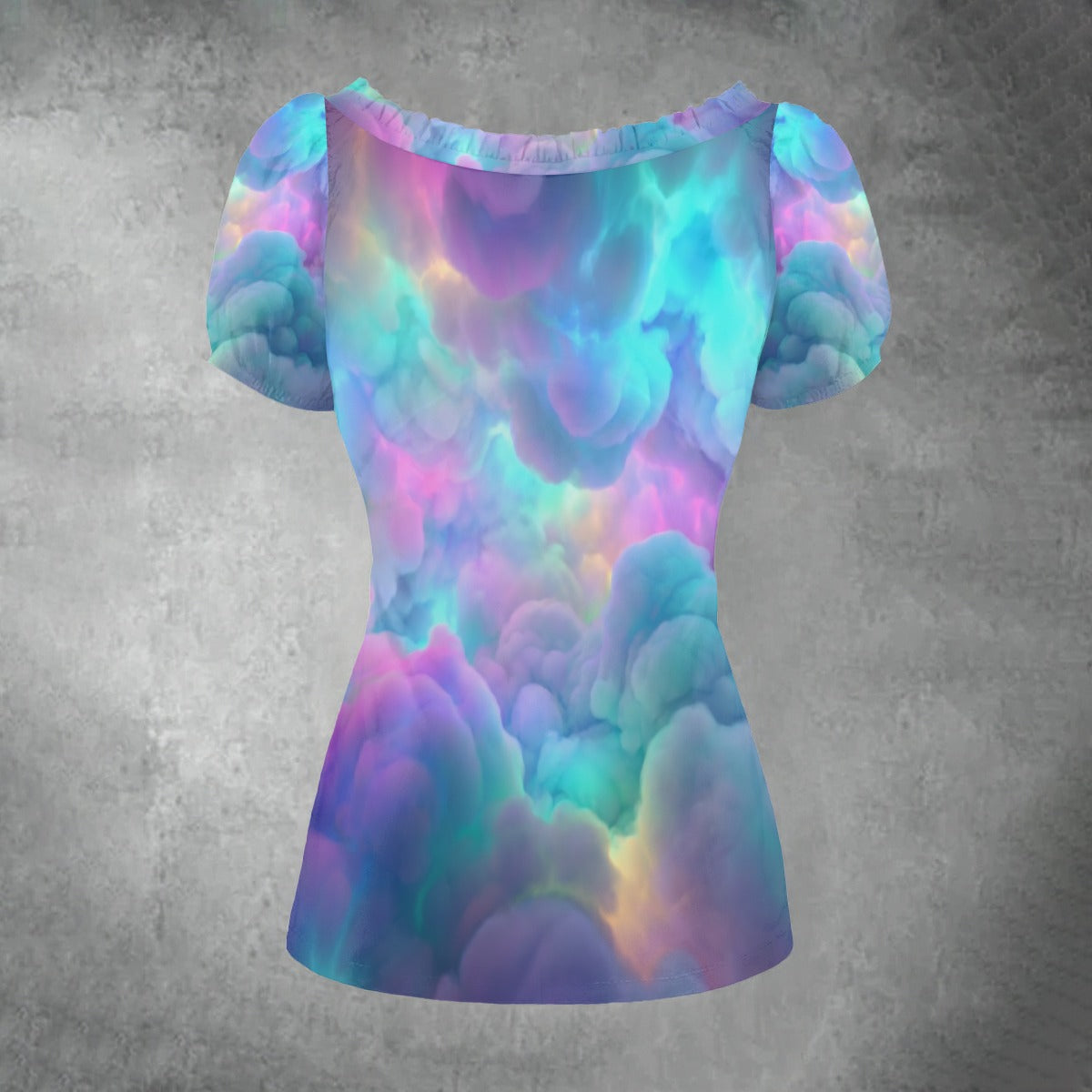 All-over print Women's Puff Sleeve Pleated Shirt
