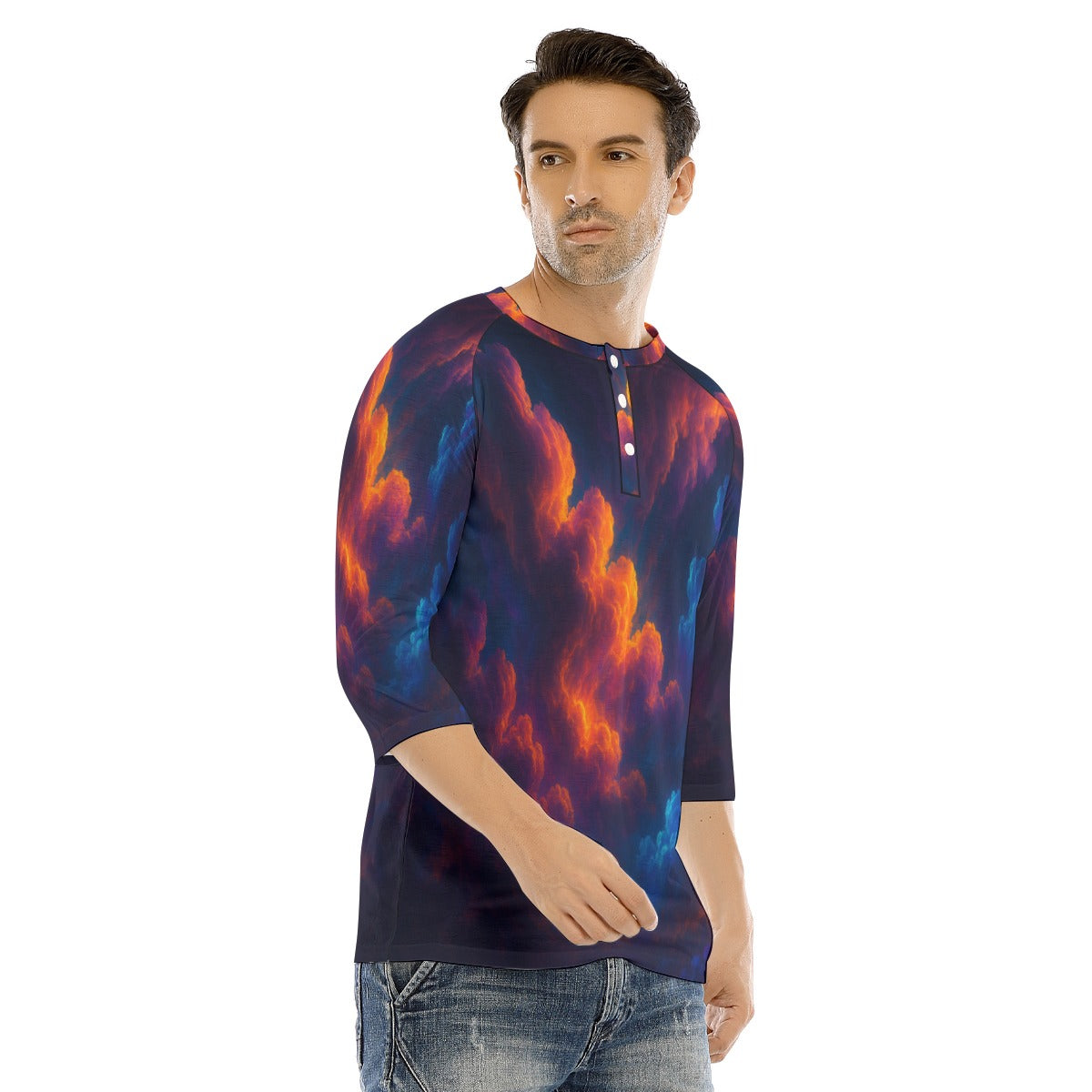 Men's Bracelet Sleeve T-shirt With Button Closure - view 2