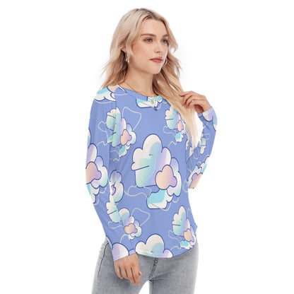 Women's Raglan Sleeves U-Shaped Hem Long Sleeves Blouse