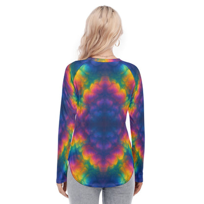 Women's Raglan Sleeves U-Shaped Hem Long Sleeves Blouse