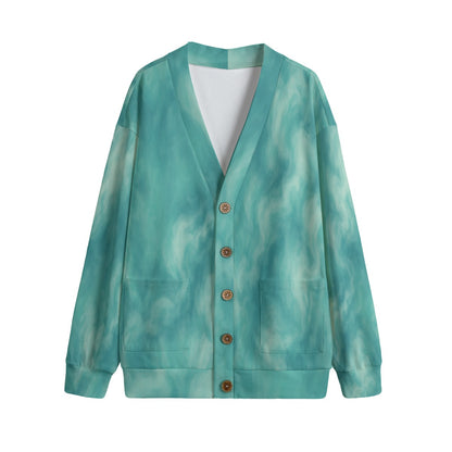 Unisex V-neck Knitted Fleece Cardigan With Button Closure