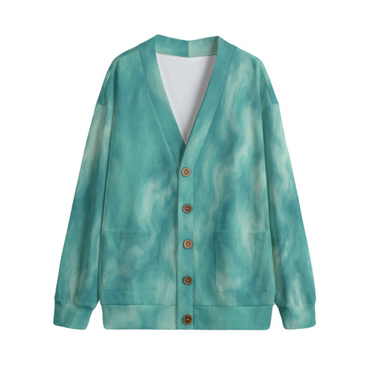 Unisex V-neck Knitted Fleece Cardigan With Button Closure