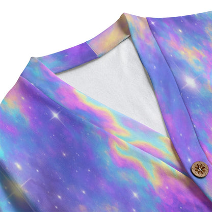 Unisex V-neck Knitted Fleece Cardigan With Button Closure