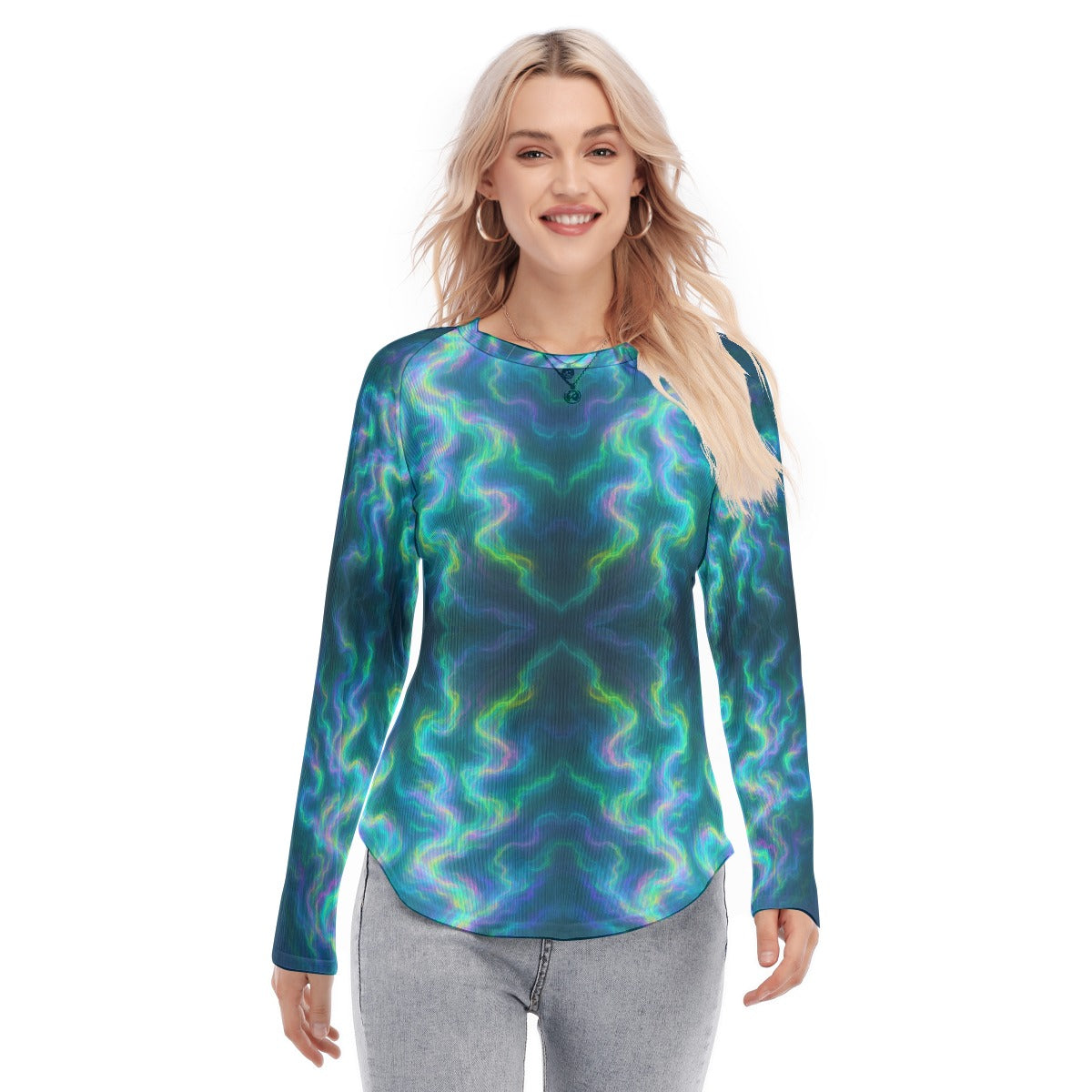 Women's Raglan Sleeves U-Shaped Hem Long Sleeves Blouse