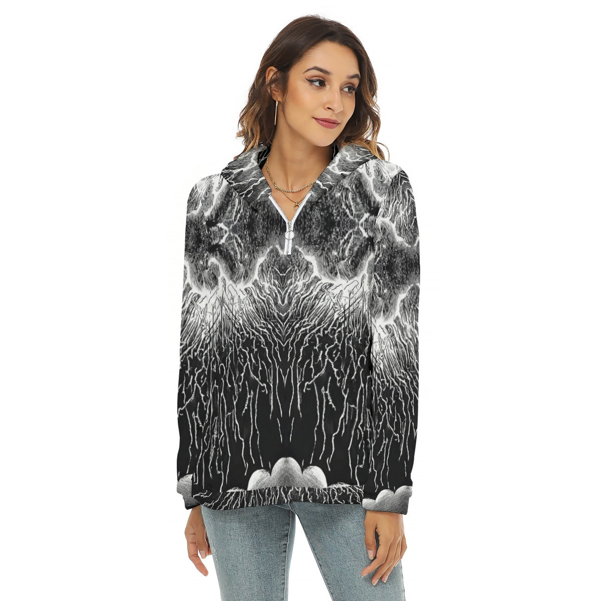 Women's Borg Fleece Hoodie With Half Zip