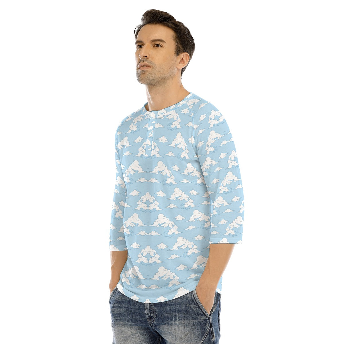 Men's Bracelet Sleeve T-shirt With Button Closure - view 3