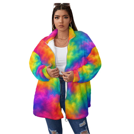 Unisex Borg Fleece Stand-up Collar Coat With Zipper Closure(Plus Size)