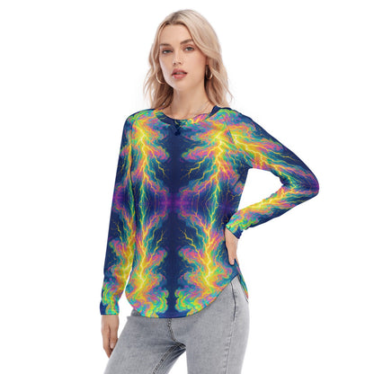 Women's Raglan Sleeves U-Shaped Hem Long Sleeves Blouse