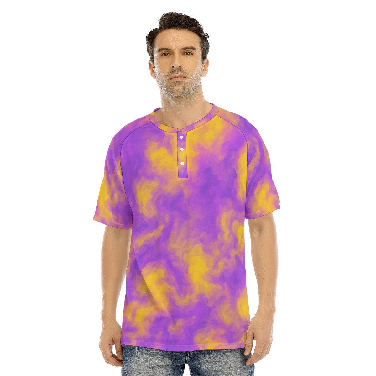 Men's Raglan Sleeve T-shirt With Button Closure