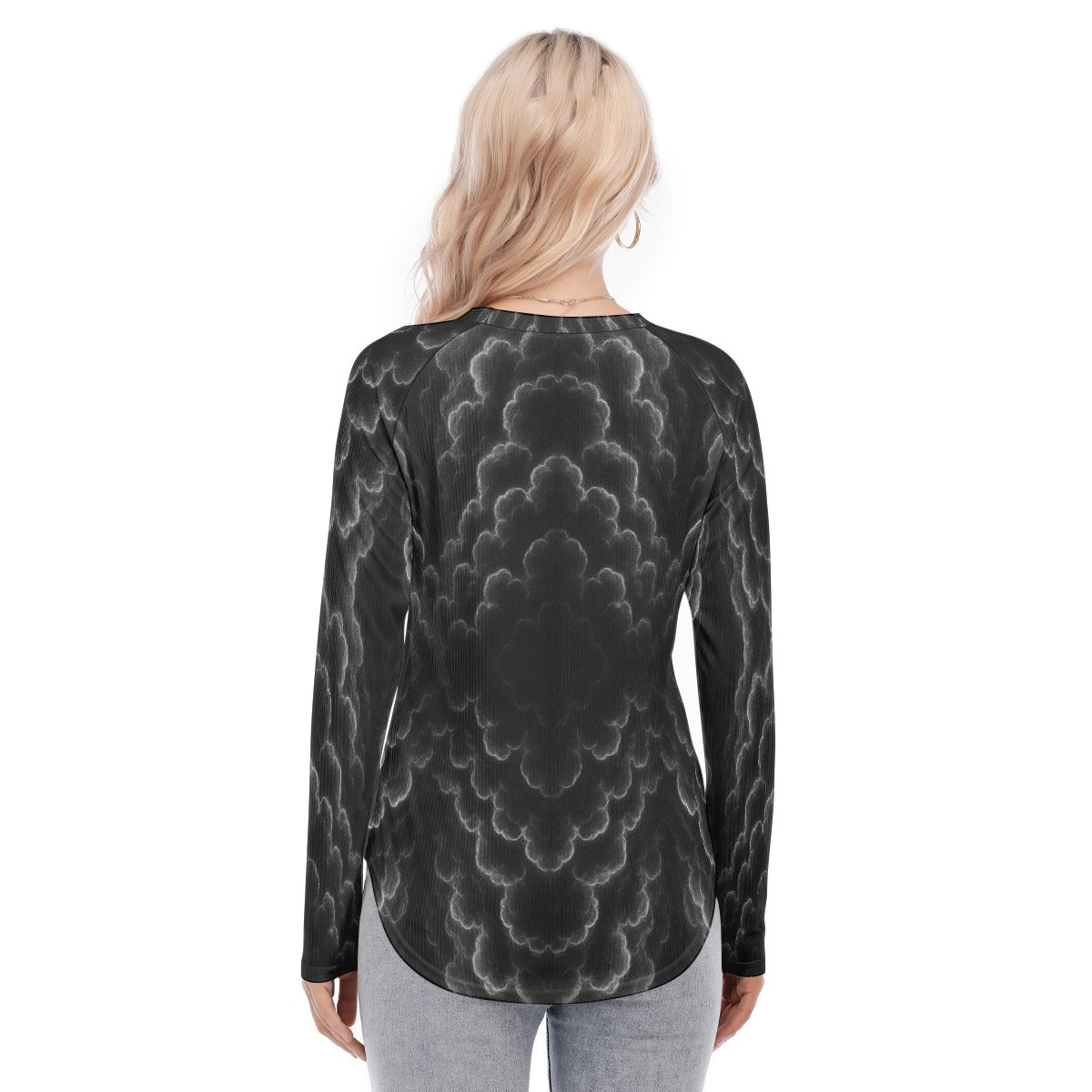 Women's Raglan Sleeves U-Shaped Hem Long Sleeves Blouse