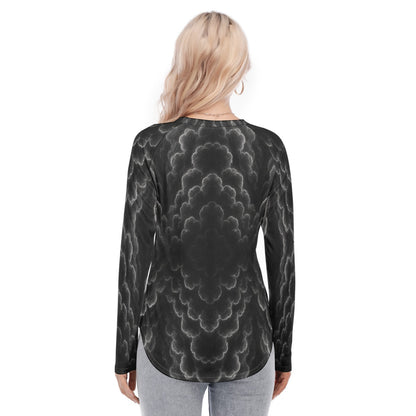 Women's Raglan Sleeves U-Shaped Hem Long Sleeves Blouse