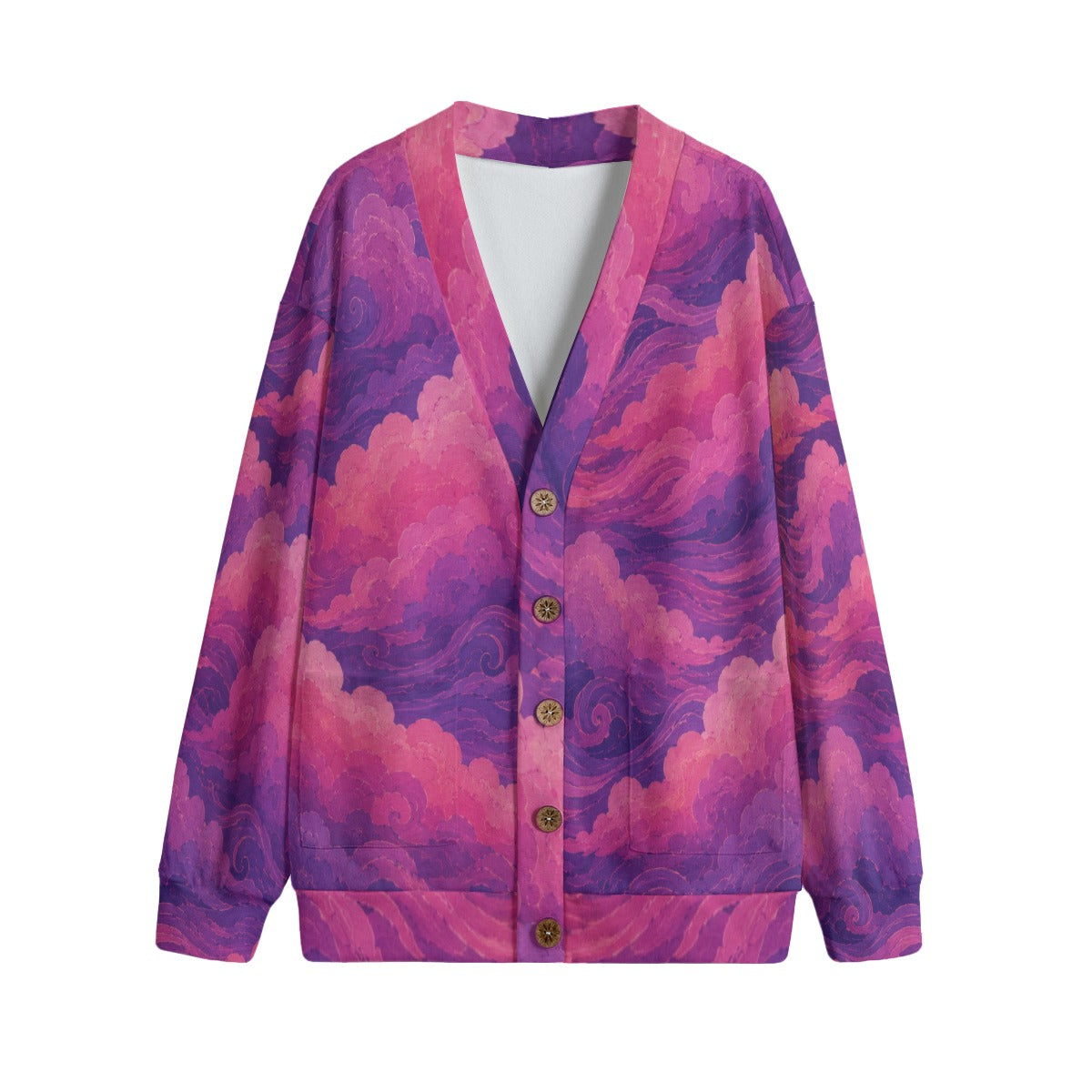 Unisex V-neck Knitted Fleece Cardigan With Button Closure