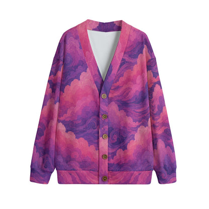 Unisex V-neck Knitted Fleece Cardigan With Button Closure