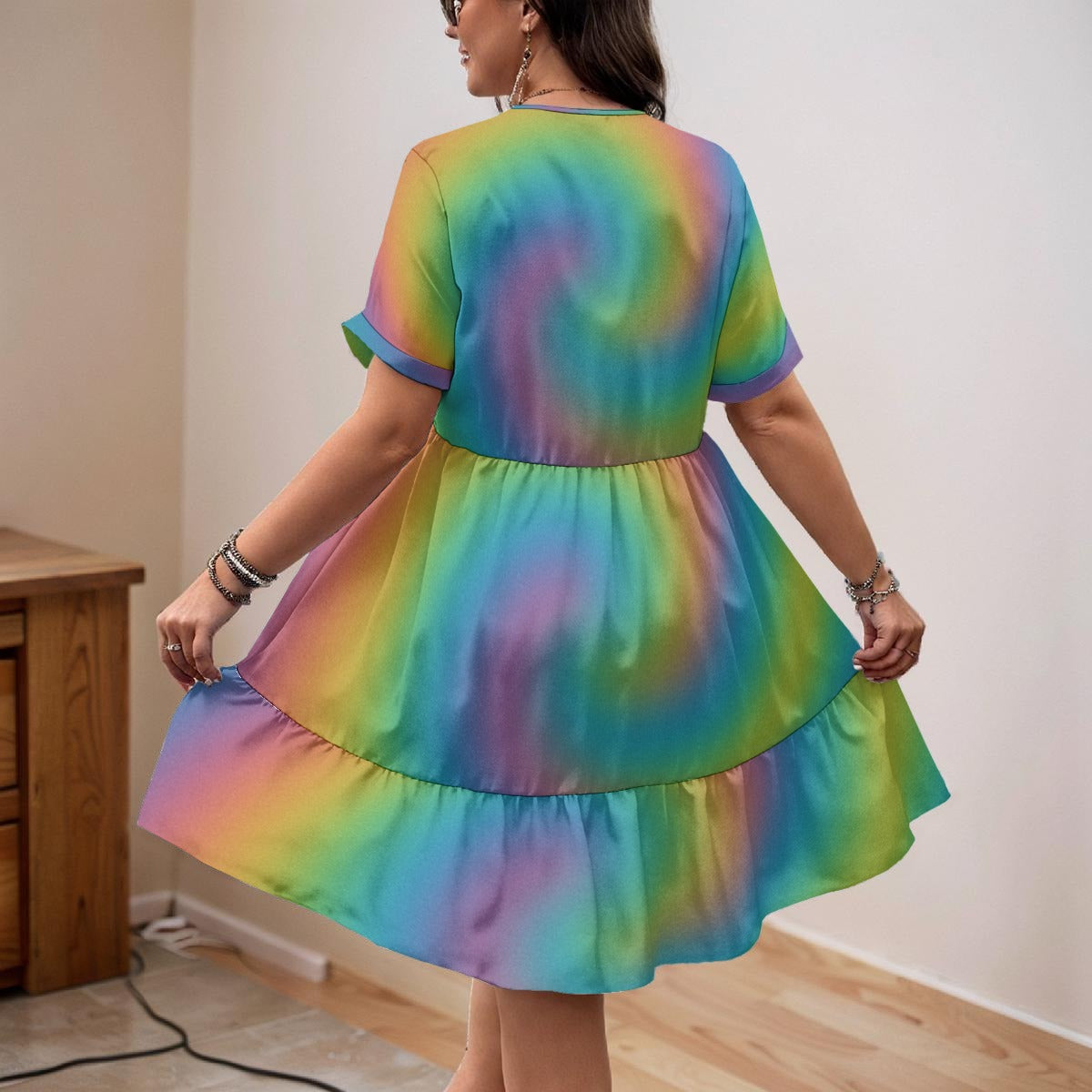 Unisex Women’s Floral V-Neck Short Sleeve Dress