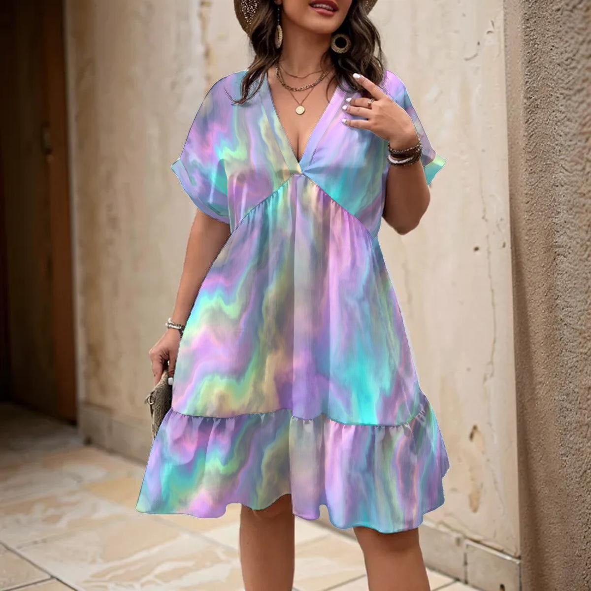 Women’s Floral V-Neck Short Sleeve Dress
