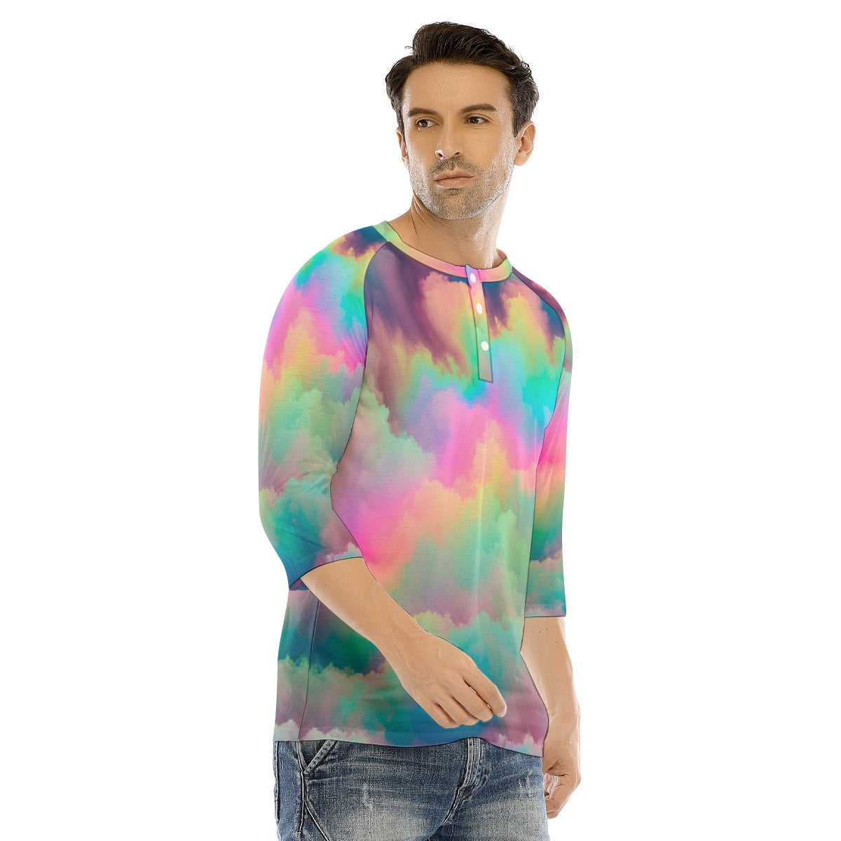Men's Bracelet Sleeve T-shirt With Button Closure - view 2
