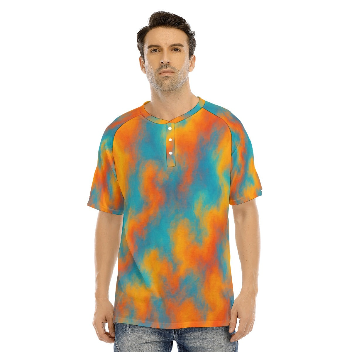 Men's Raglan Sleeve T-shirt With Button Closure