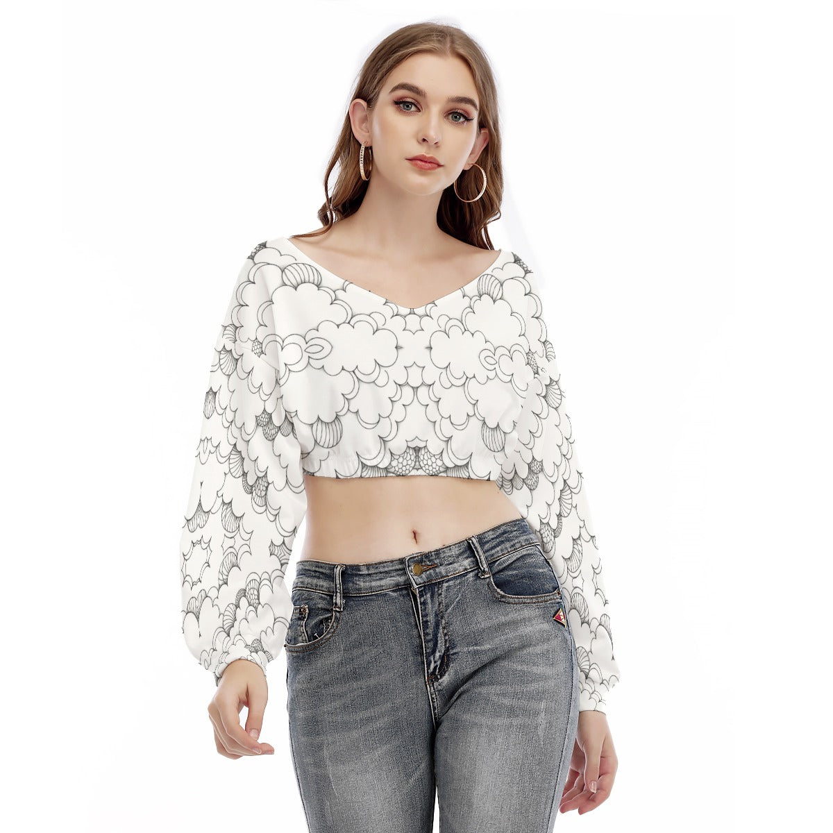 Women's V-neck Long Sleeve Cropped Sweatshirt