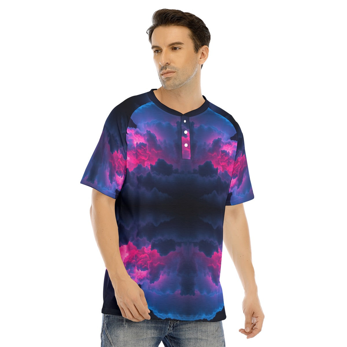 Men's Raglan Sleeve T-shirt With Button Closure