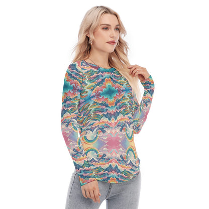 Women's Raglan Sleeves U-Shaped Hem Long Sleeves Blouse