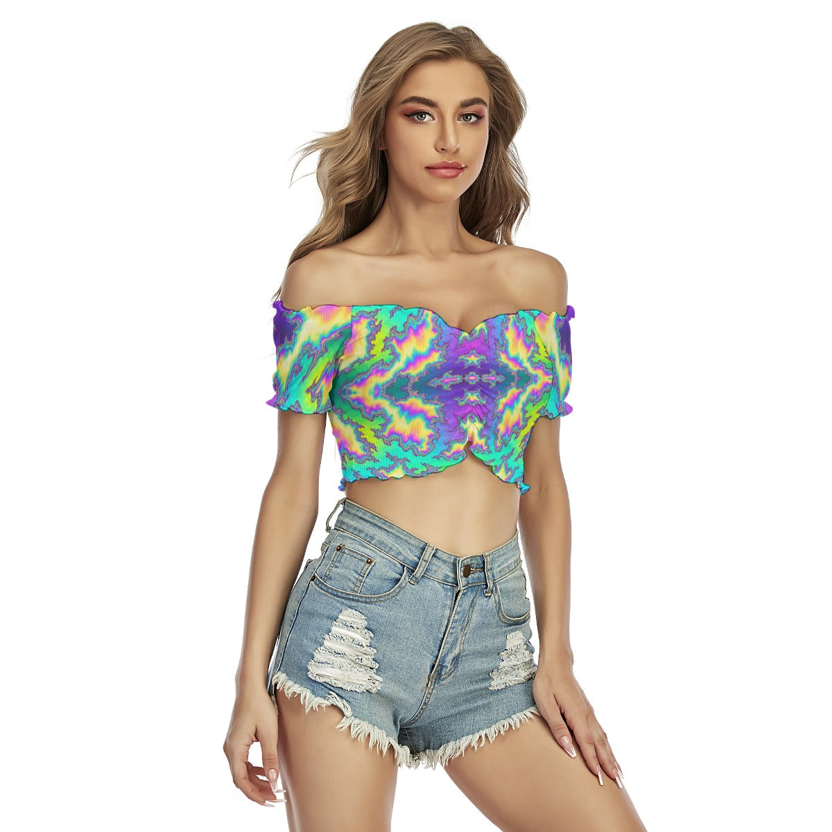 Women's One-shoulder Off-the-navel Short Sleeve T-shirt