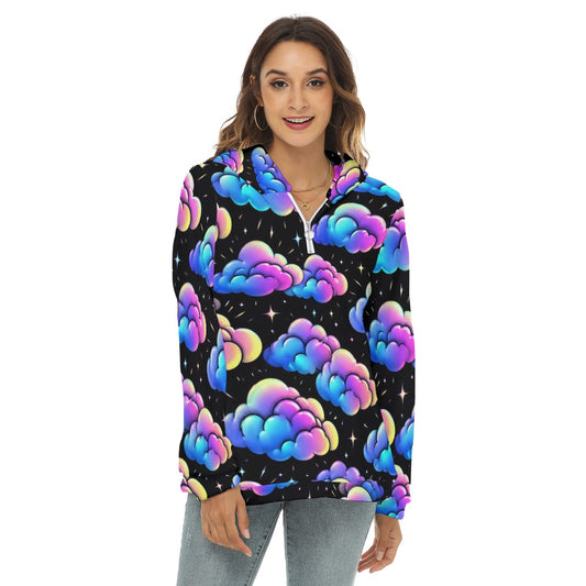 Women's Borg Fleece Hoodie With Half Zip