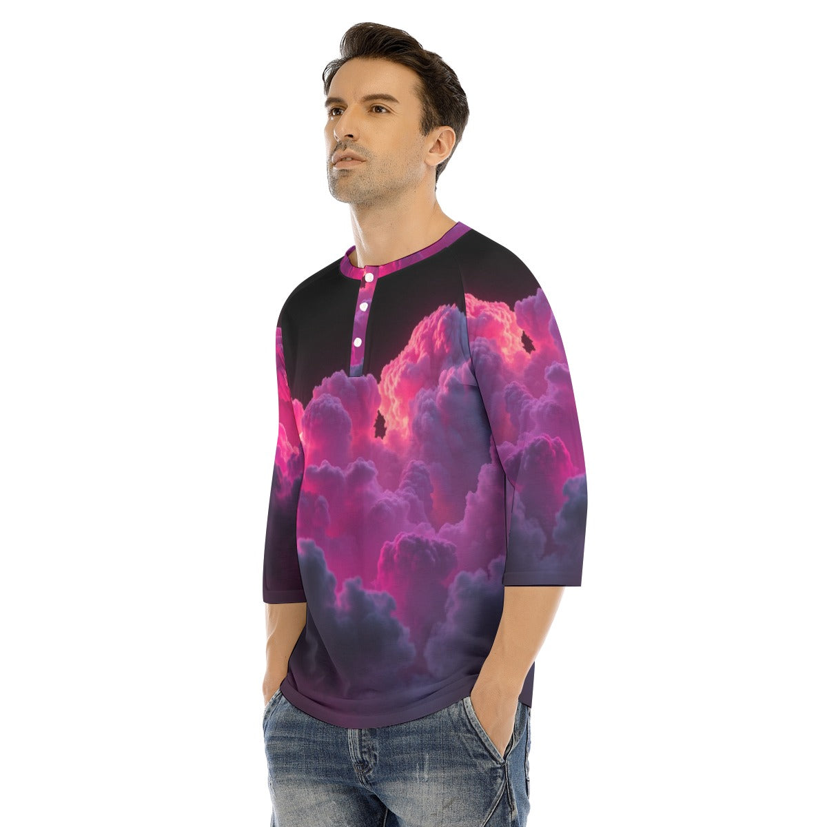 Men's Bracelet Sleeve T-shirt With Button Closure - view 3