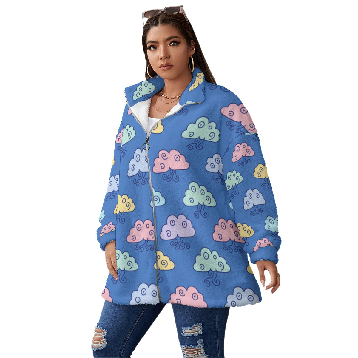 Unisex Borg Fleece Stand-up Collar Coat With Zipper Closure(Plus Size)