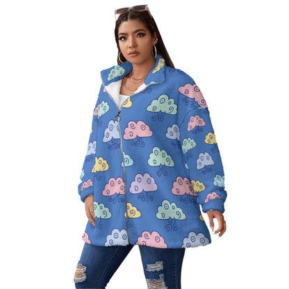 Unisex Borg Fleece Stand-up Collar Coat With Zipper Closure(Plus Size)