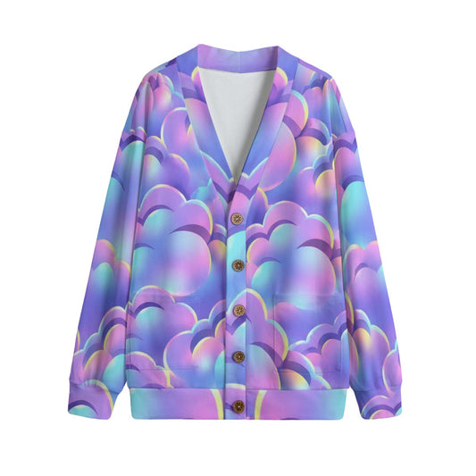 Unisex V-neck Knitted Fleece Cardigan With Button Closure