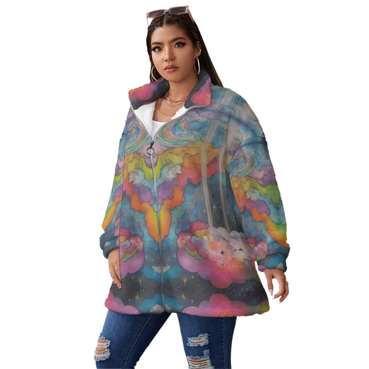 Unisex Borg Fleece Stand-up Collar Coat With Zipper Closure(Plus Size)