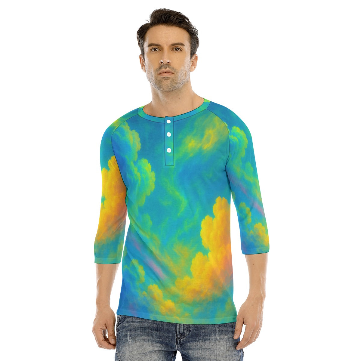 Men's Bracelet Sleeve T-shirt With Button Closure - view 1