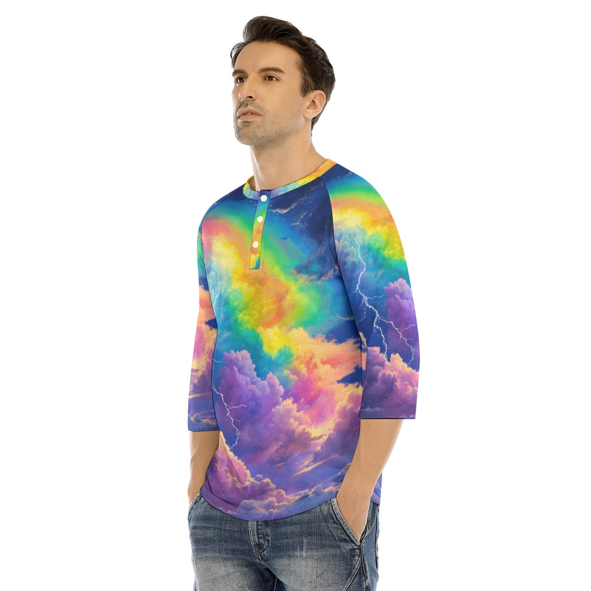 Men's Bracelet Sleeve T-shirt With Button Closure - view 3