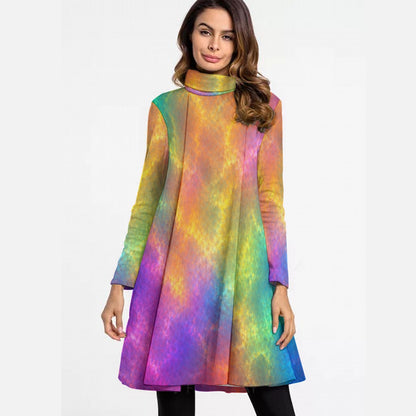 Women's High Neck Dress With Long Sleeve