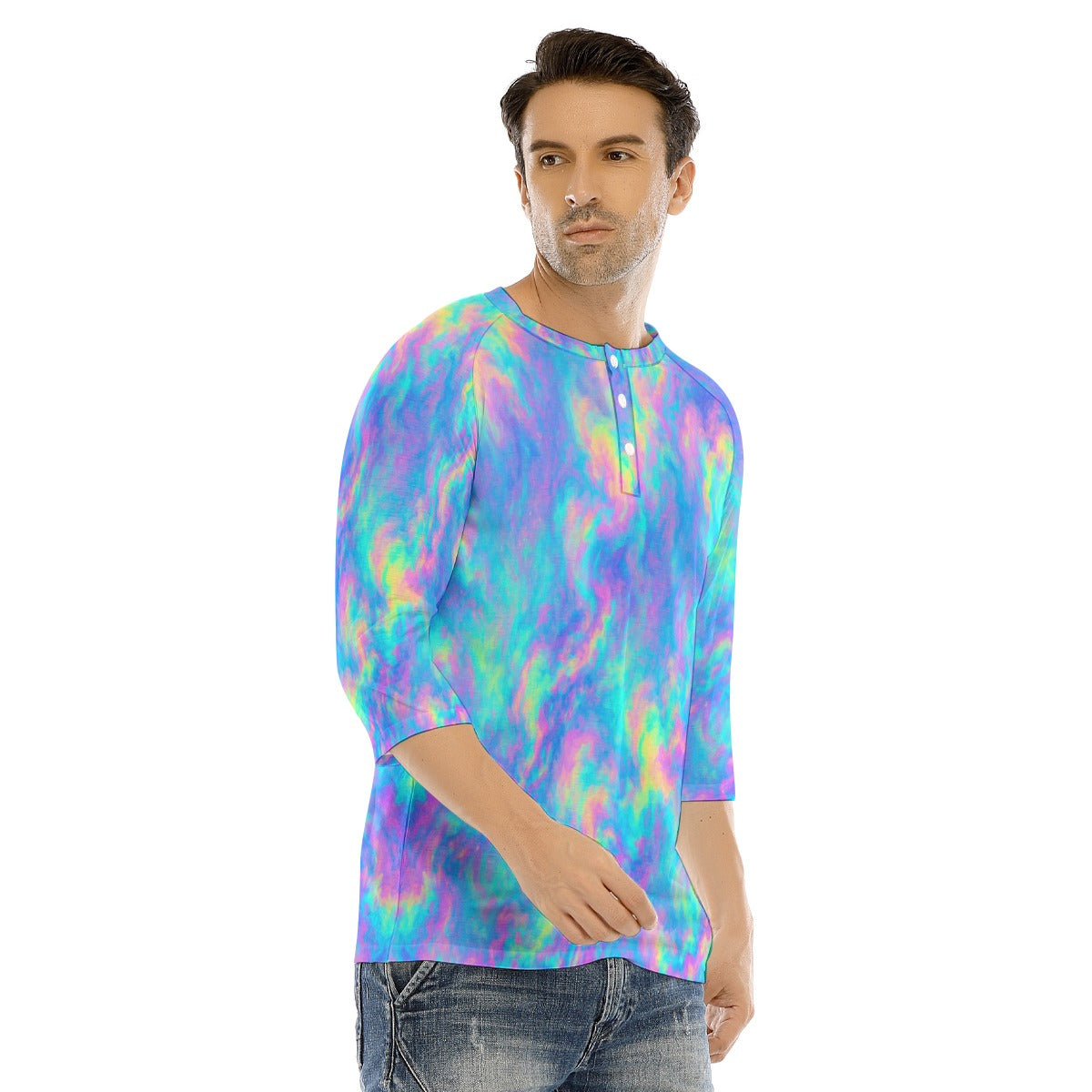 Men's Bracelet Sleeve T-shirt With Button Closure - view 2