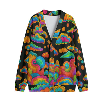 Unisex V-neck Knitted Fleece Cardigan With Button Closure