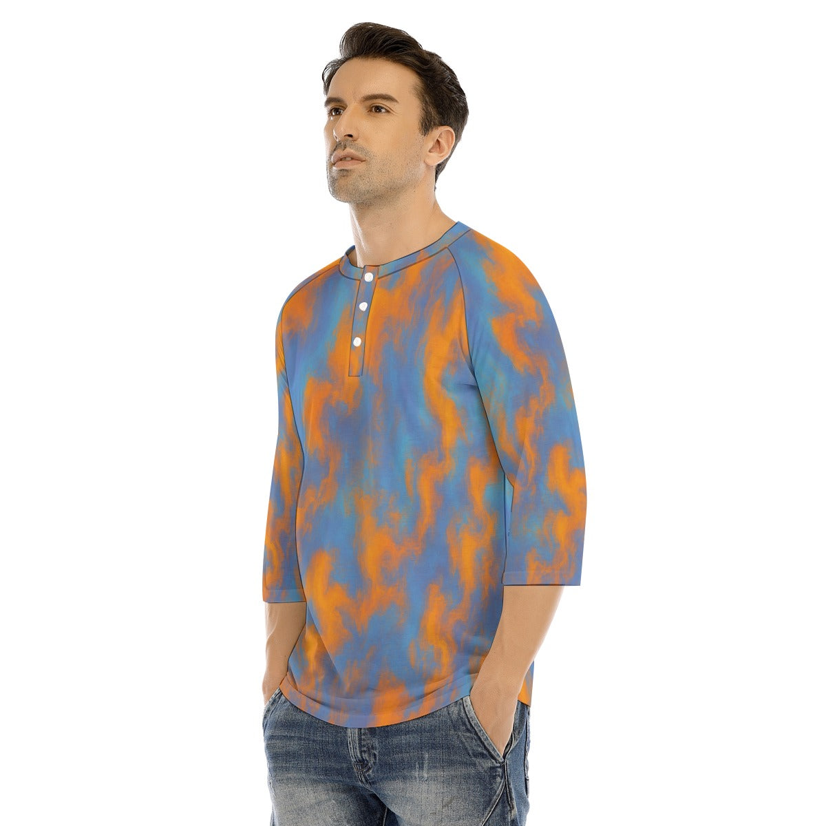Men's Bracelet Sleeve T-shirt With Button Closure - view 3