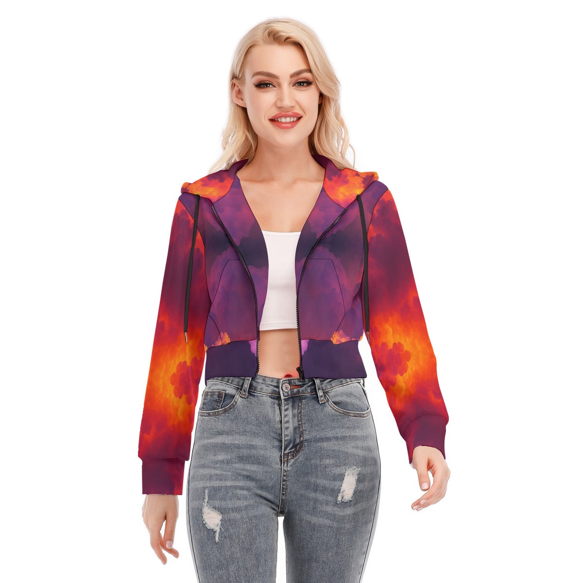 Women's Crop Top Hoodie With Zipper Closure