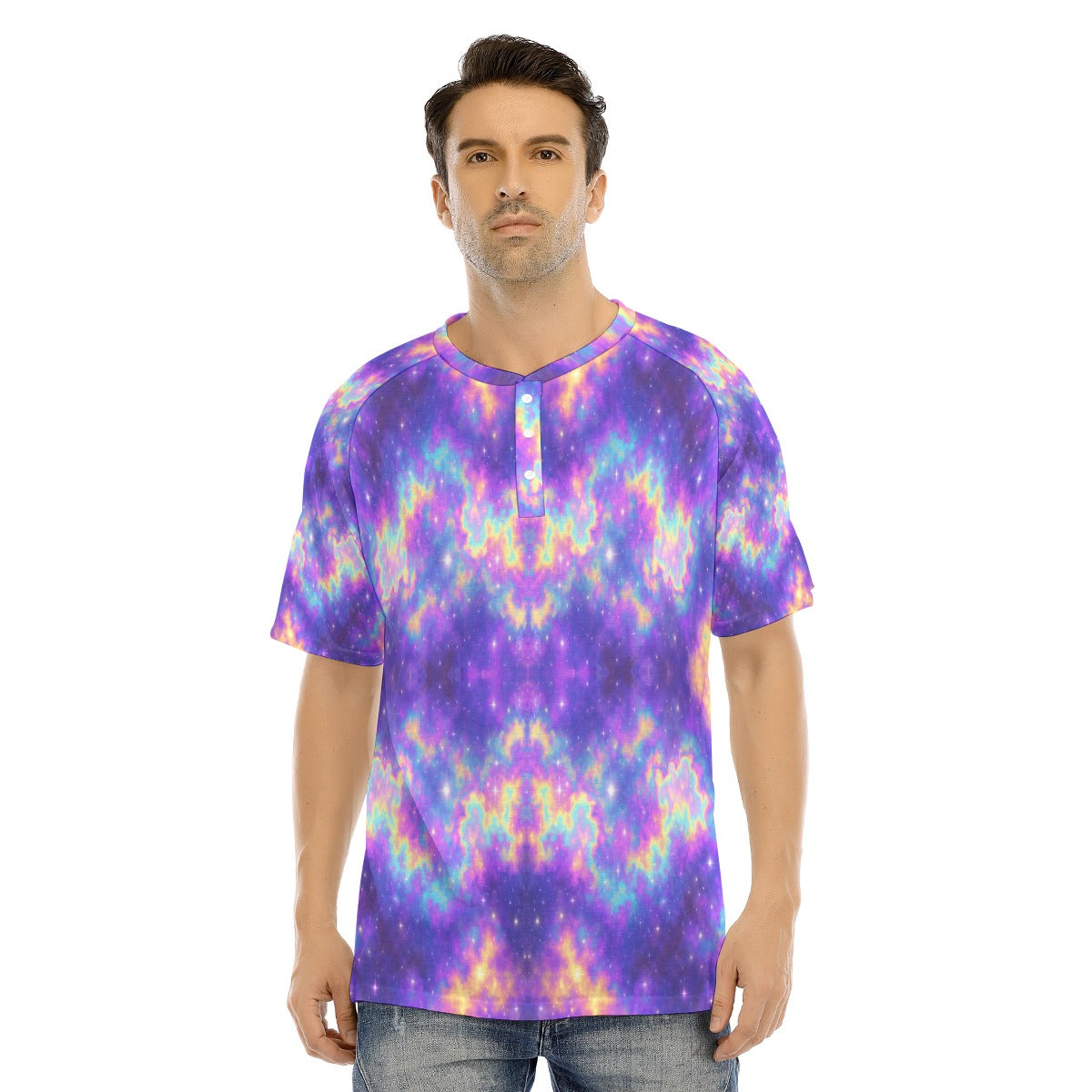 Men's Raglan Sleeve T-shirt With Button Closure