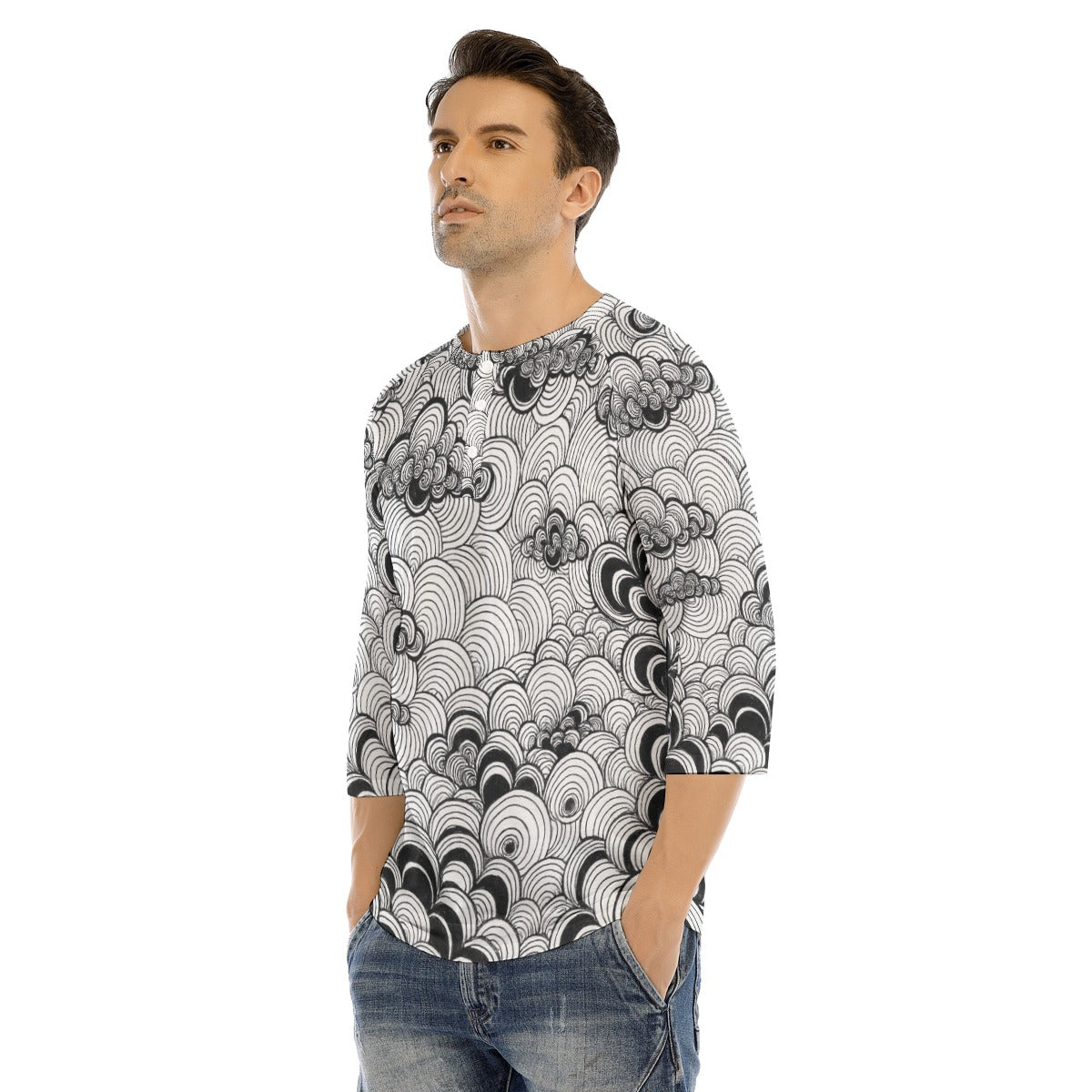 Men's Bracelet Sleeve T-shirt With Button Closure - view 3