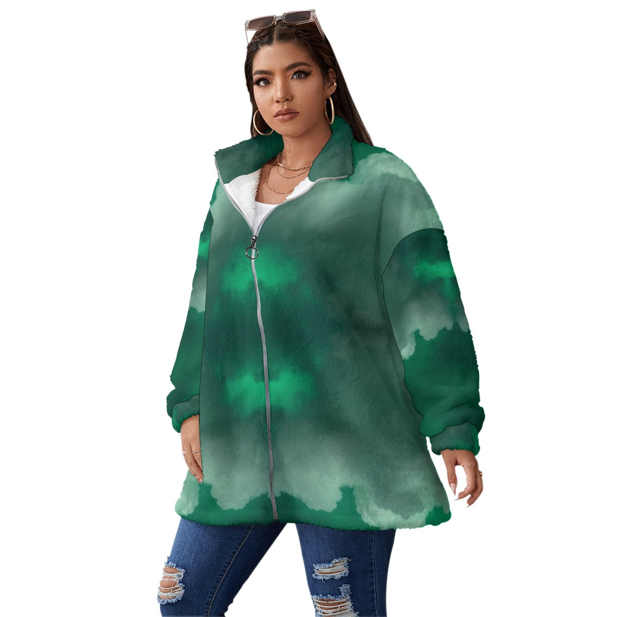 Unisex Borg Fleece Stand-up Collar Coat With Zipper Closure(Plus Size)