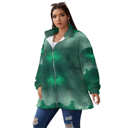 Unisex Borg Fleece Stand-up Collar Coat With Zipper Closure(Plus Size)