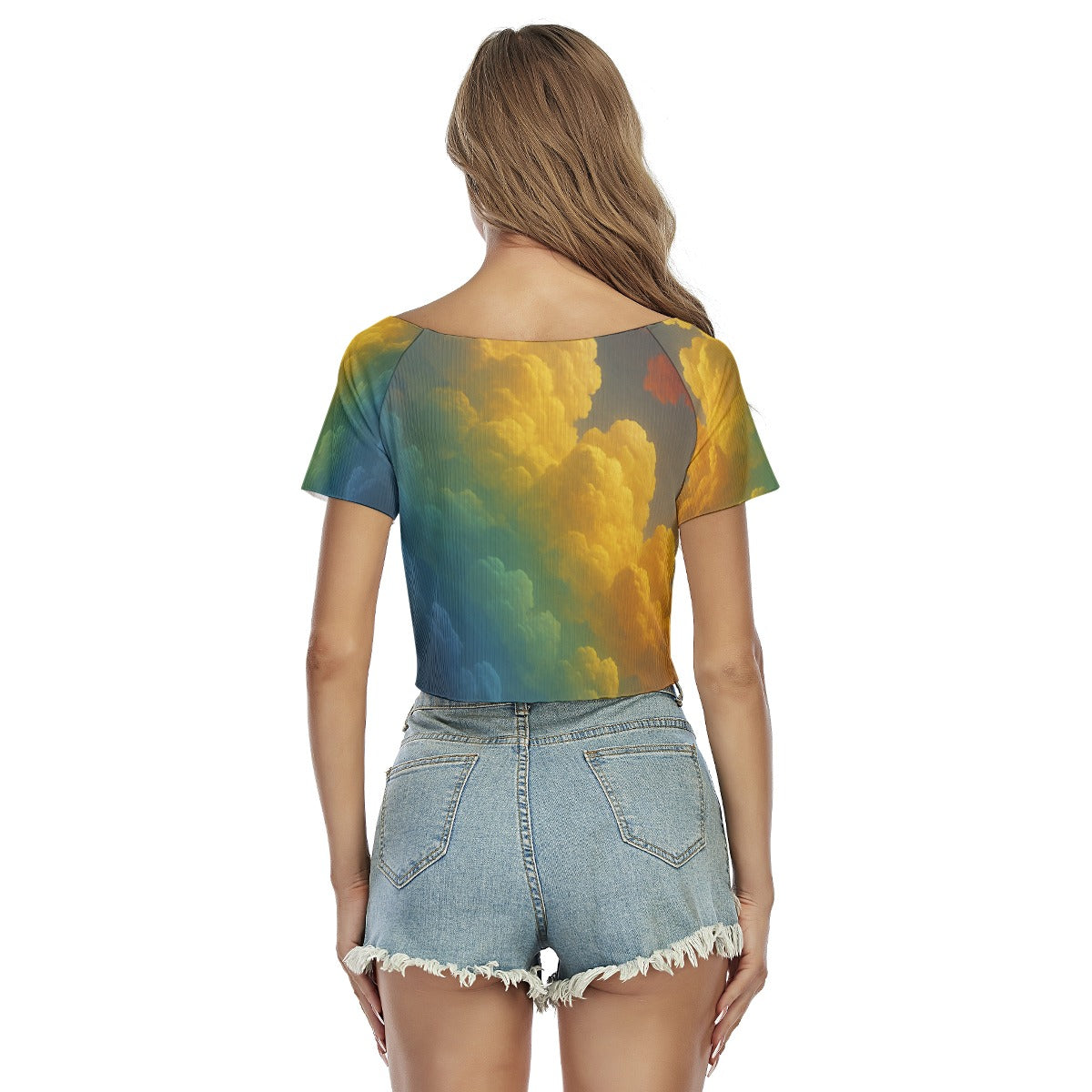 Women's Raglan Drawstring Front Crop Tee