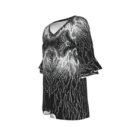 V-neck Women's T-shirt With Bell Sleeve