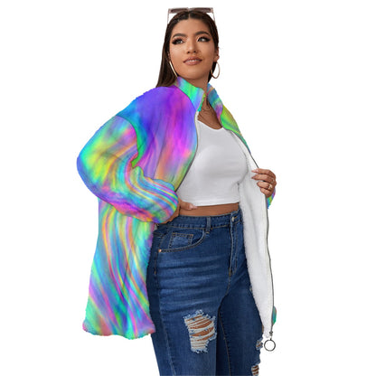 Unisex Borg Fleece Stand-up Collar Coat With Zipper Closure(Plus Size)