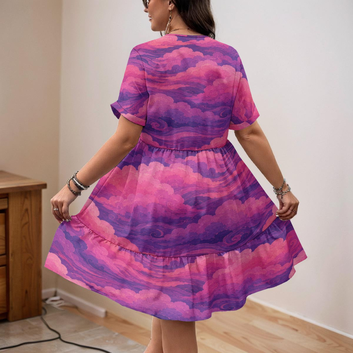 Women's Floral V-Neck Short Sleeve Dress by O’Nimbus – view 3